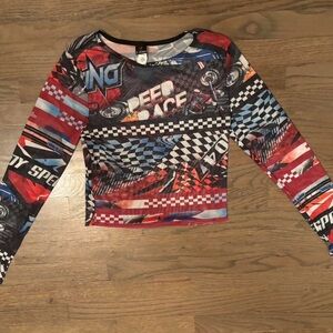 Race Car graphic mesh long sleeve. Cute with a skirt/jeans